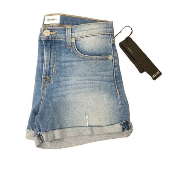 Hudson Distressed Blue Denim Shorts - Picture 3 of 5